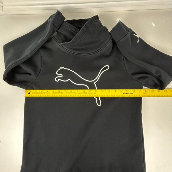 Puma Sweatshirt Women Medium Black Asymmetrical Cowl Neck Fleece Logo Pullover - Picture 7 of 13